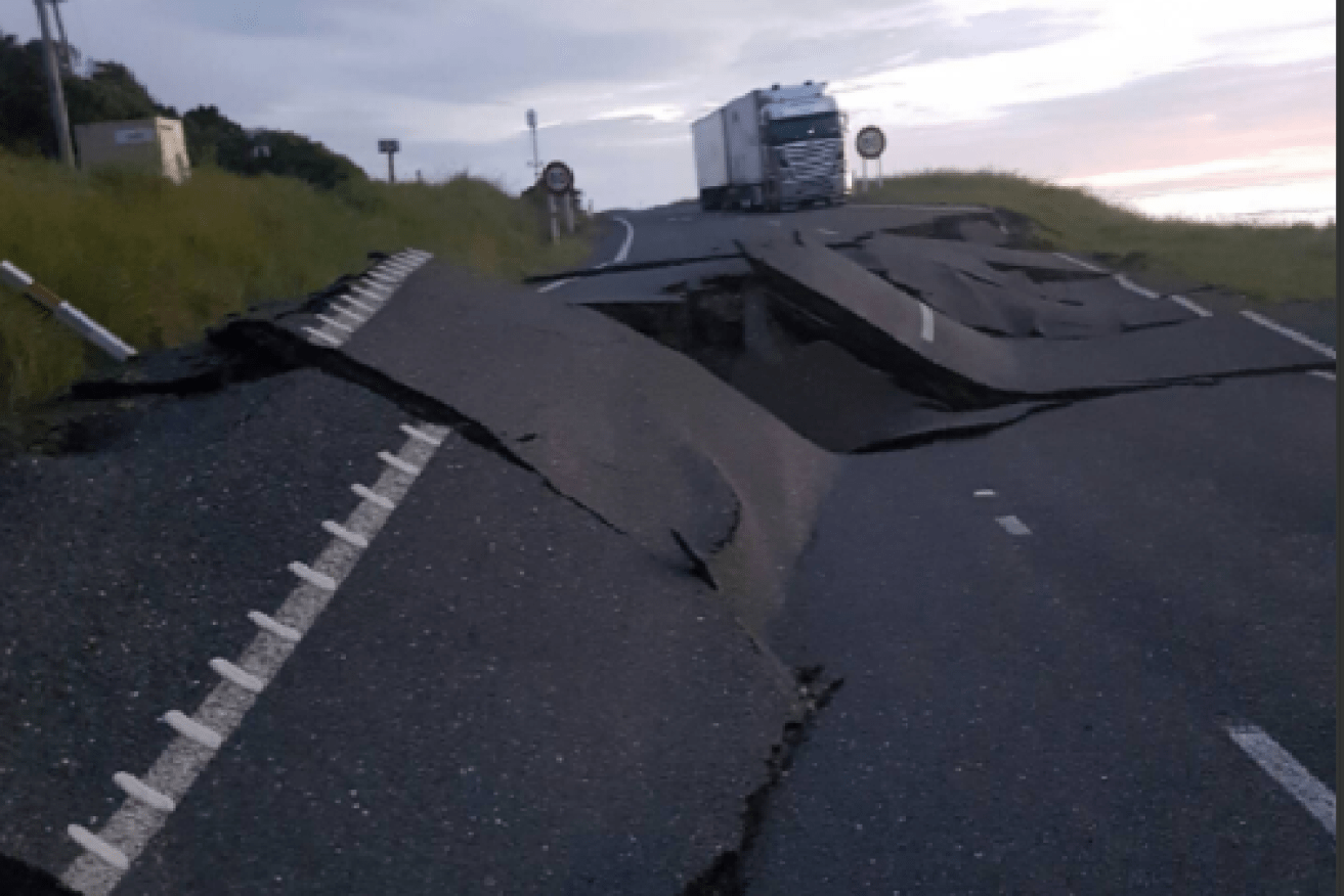 State Highway 1 between Christchurch and Kaikoura after the earthquake.