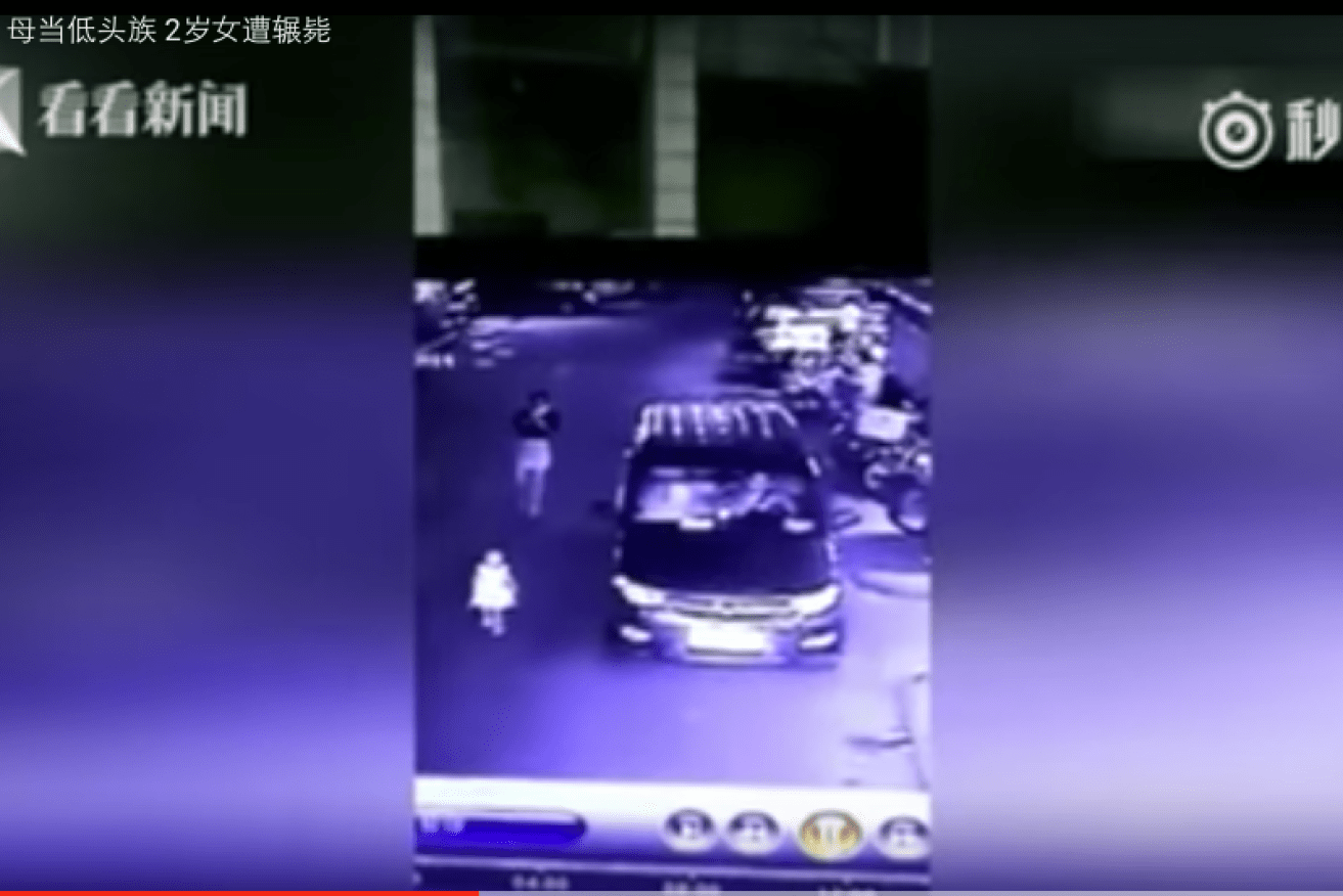 A screenshot of the CCTV footage shortly before the girl is run over.