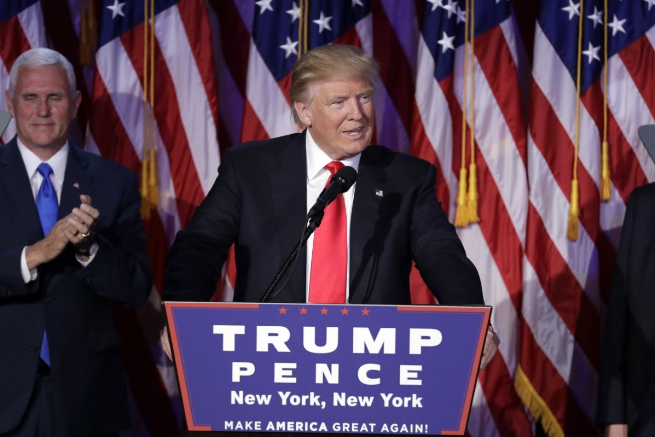 Donald Trump speaks to his supporters for the first time as US president-elect in New York. 