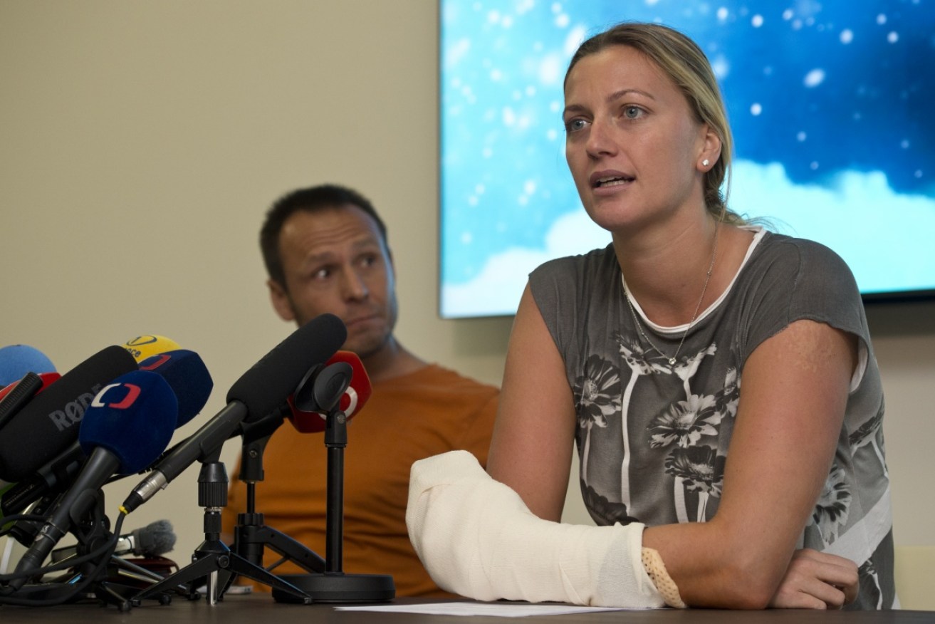 Kvitova, with fitness coach David Vydra, has been able to move her fingers.