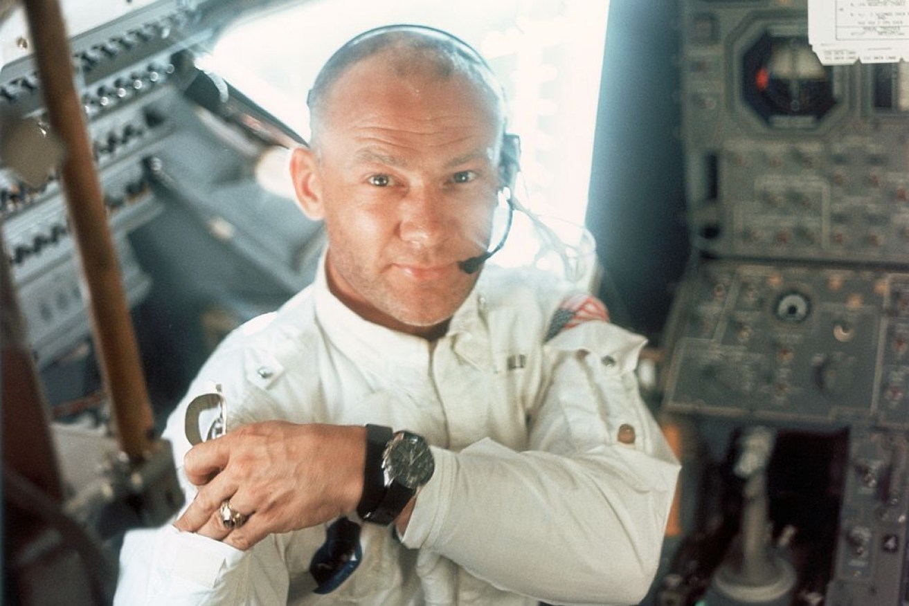 Edwin E. "Buzz" Aldrin Jr on board the lunar module during the Apollo 11 mission in 1969.