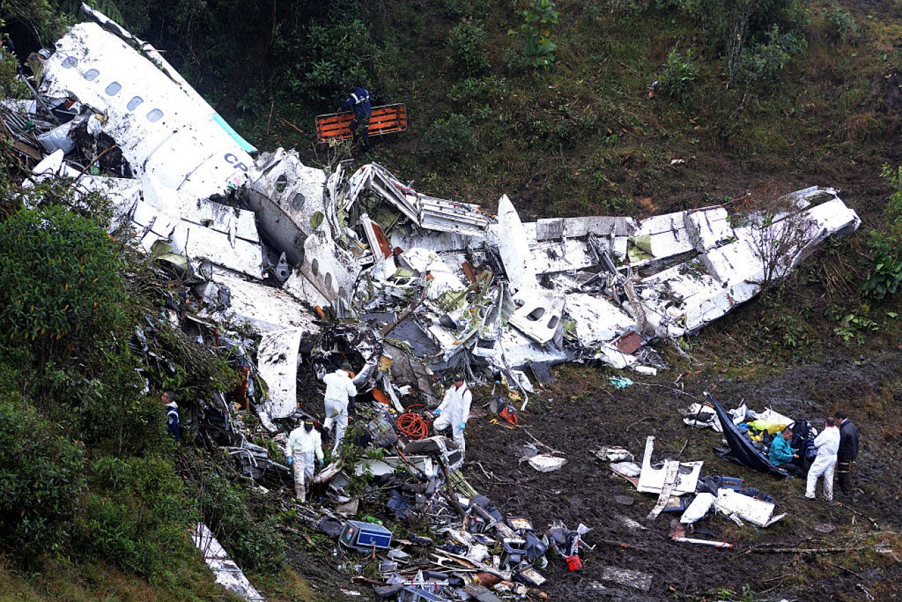 A view of the airplane crash near Medellin, Colombia.