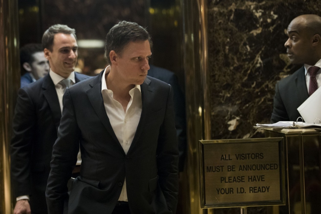 Peter Thiel, co-founder of PayPal and venture capitalist, leaves Trump Tower after meeting with Donald Trump.
