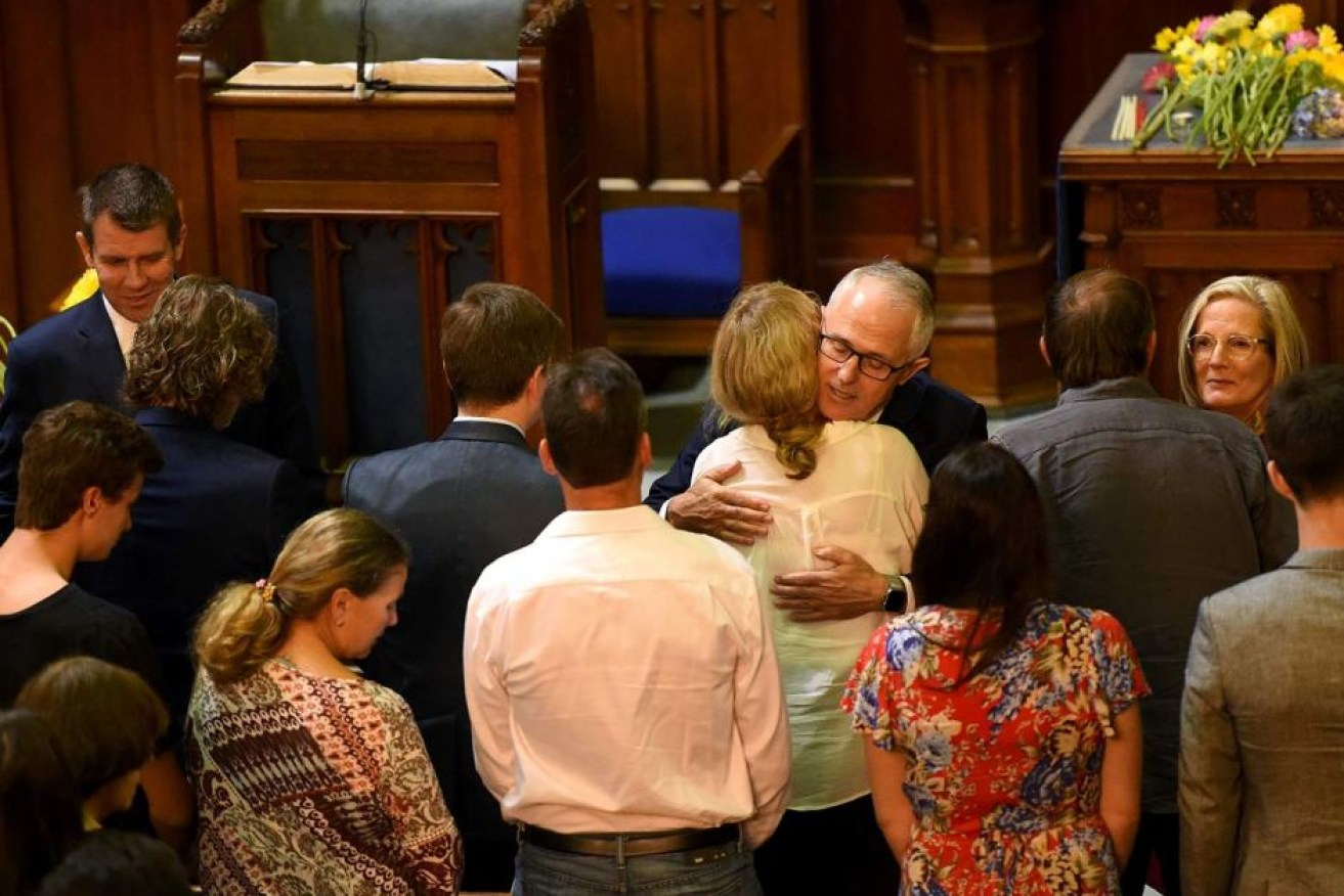 Malcolm Turnbull met with families of Sydney siege victims at the service.