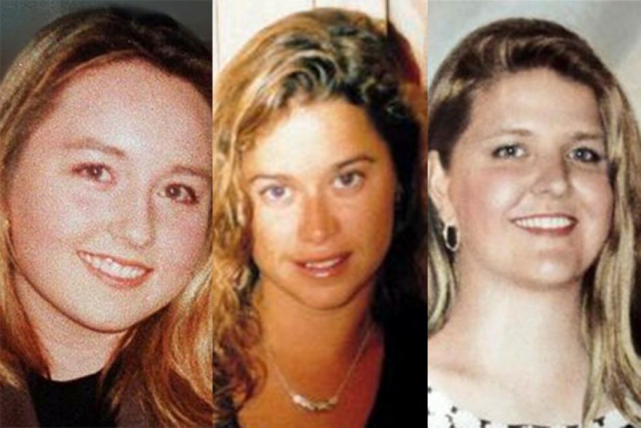 The three women who disappeared from Claremont in the late 90s (from left): Sarah Spiers, Ciara Glennon, and Jane Rimmer.