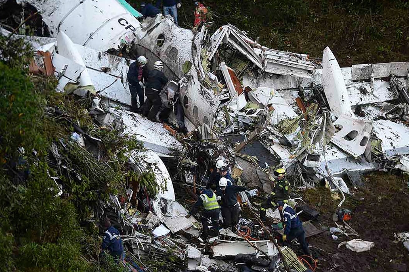 The scene of the plane crash in Colombia which killed 71 people.
