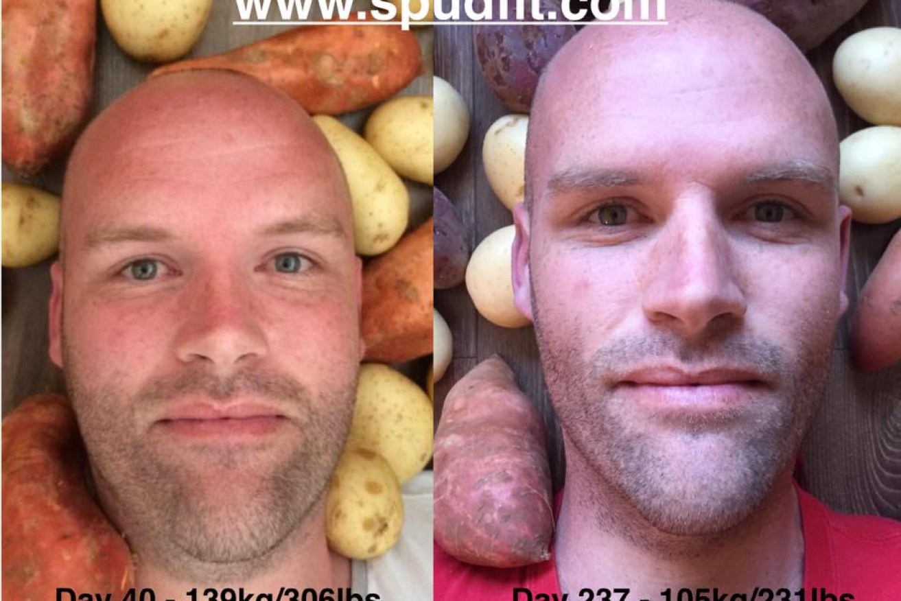 Mr Taylor – at the beginning and end of his Spud Challenge. 