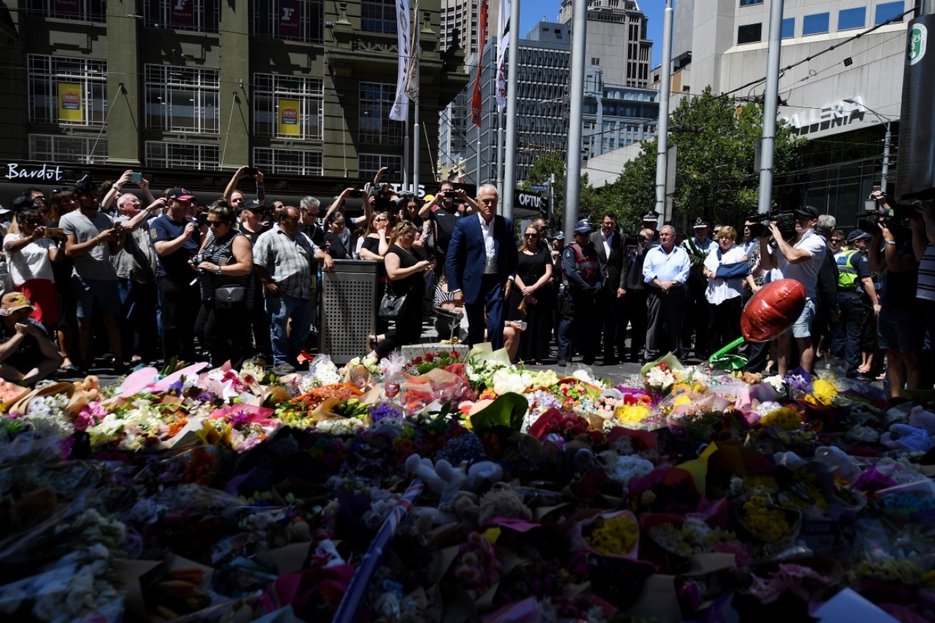 The floral tribute in the Bourke Street mall has grown to a massive size. 