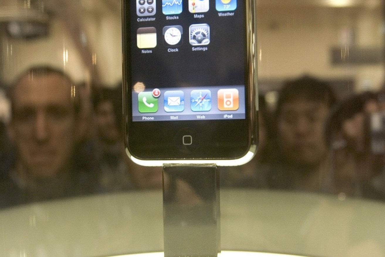 The first model of the Apple iPhone on display on January 9, 2007 in San Francisco.