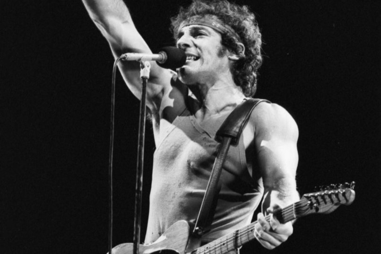 Bruce Springsteen in full flight on stage at Baton Rouge, 1984