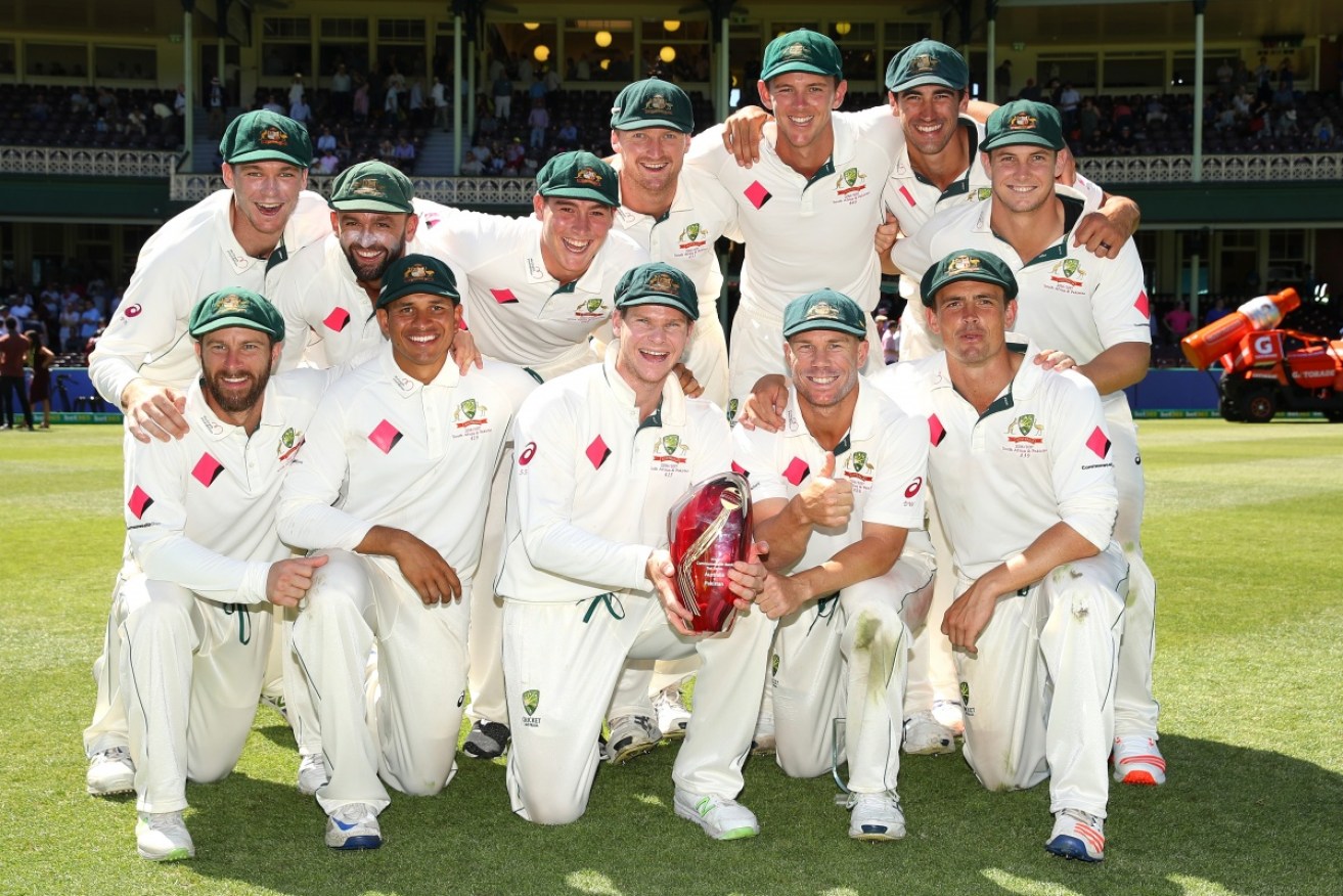 The Australians pose with their trophy after the 3-0 series win over Pakistan.