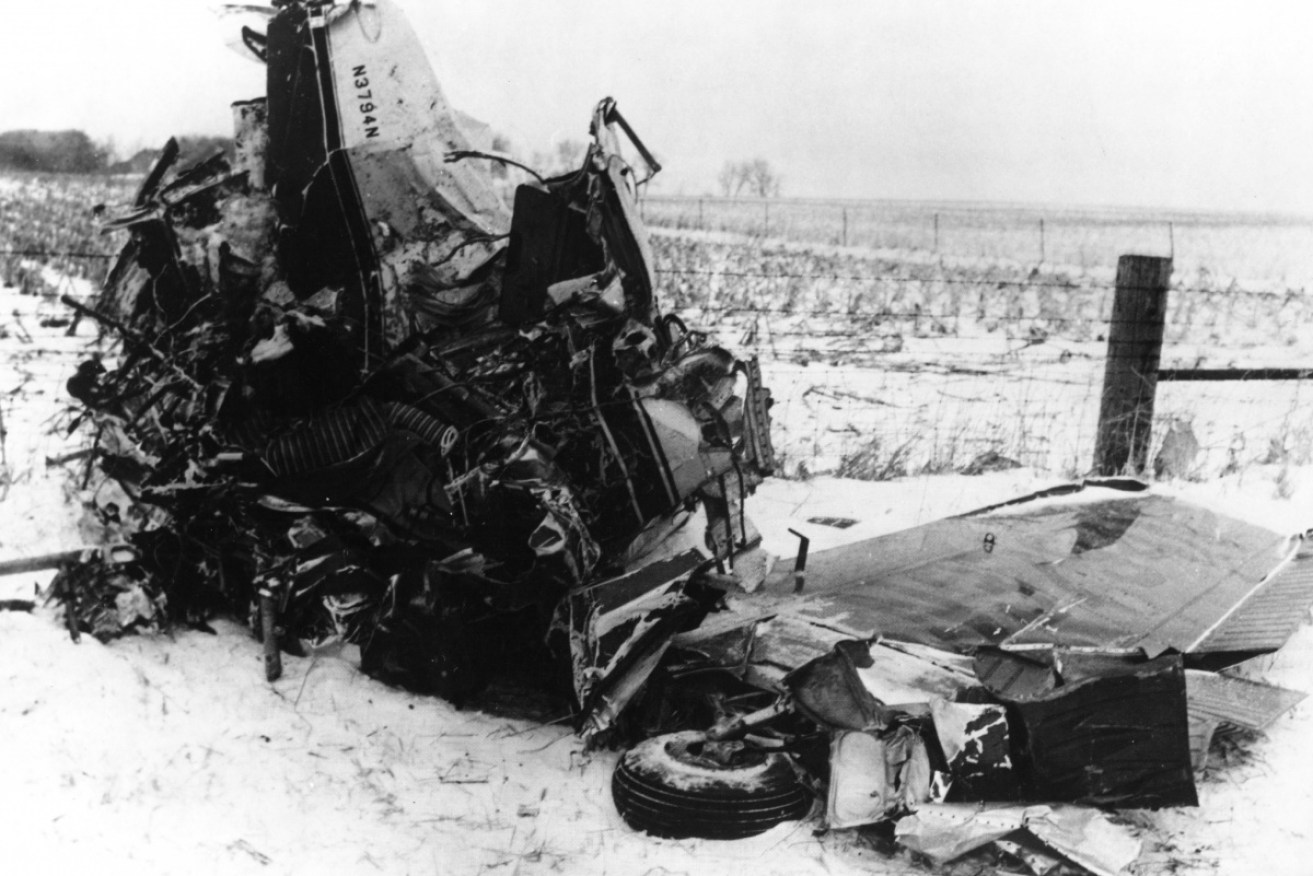 The wreckage of the plane crash that killed rock stars Buddy Holly, Ritchie Valens and The Big Bopper.