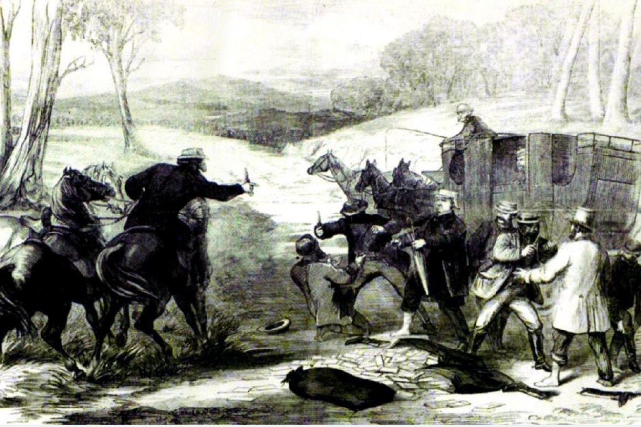 An artist's impression of the ambush at Duck Pond in 1867.