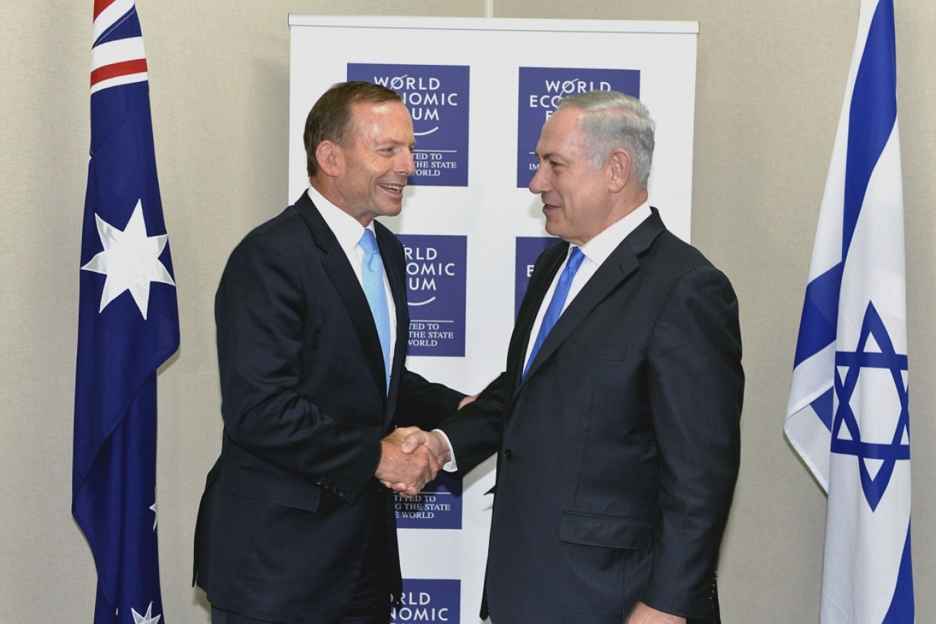 Tony Abbott meeting Israeli Prime Minister Benjamin Netanyahu during the World Economic Forum in 2014.