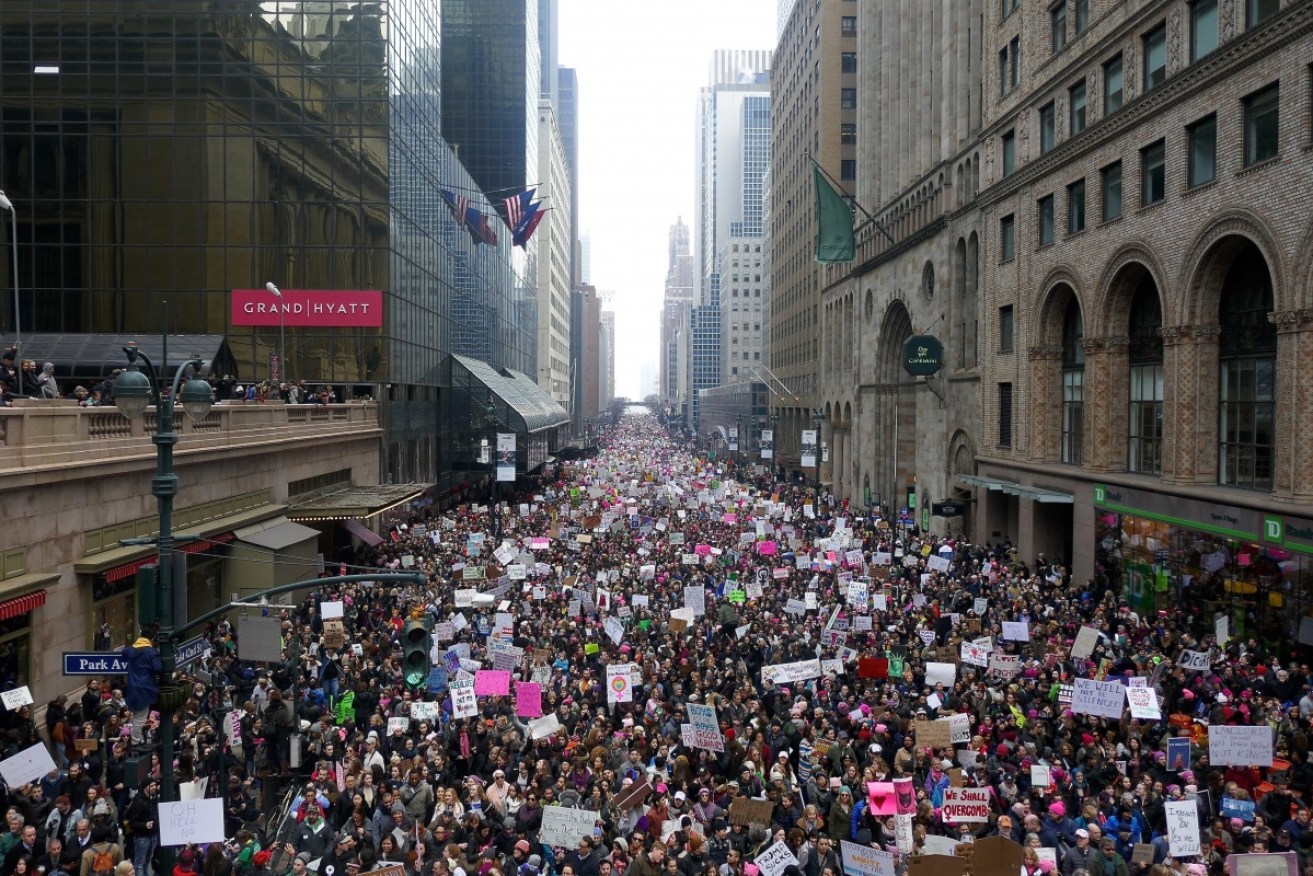 Crowds pack New York City, Donald Trump's home town, for the march. 