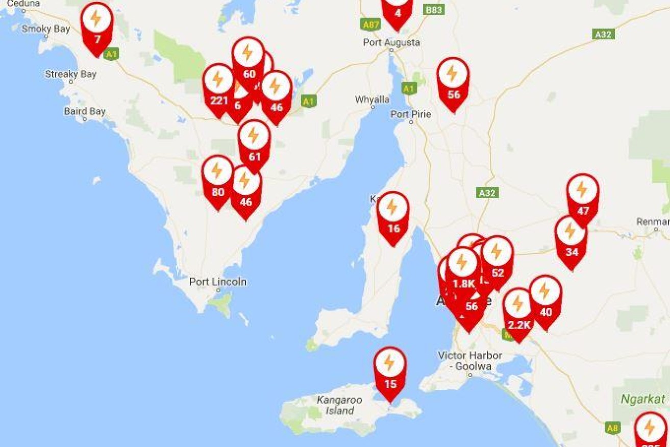 Latest figures estimated 33,000 SA homes were without power across the state. 
