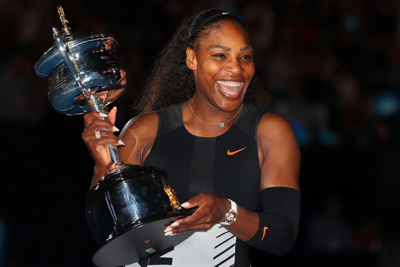 Serena Williams celebrates her triumph.