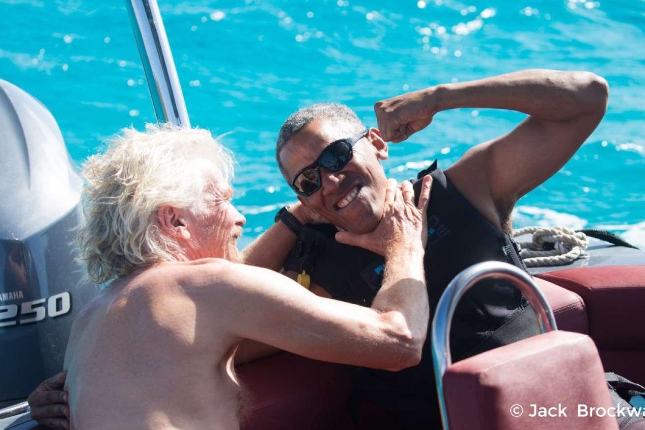 Richard Branson and Barack Obama hamming it up on their holiday.