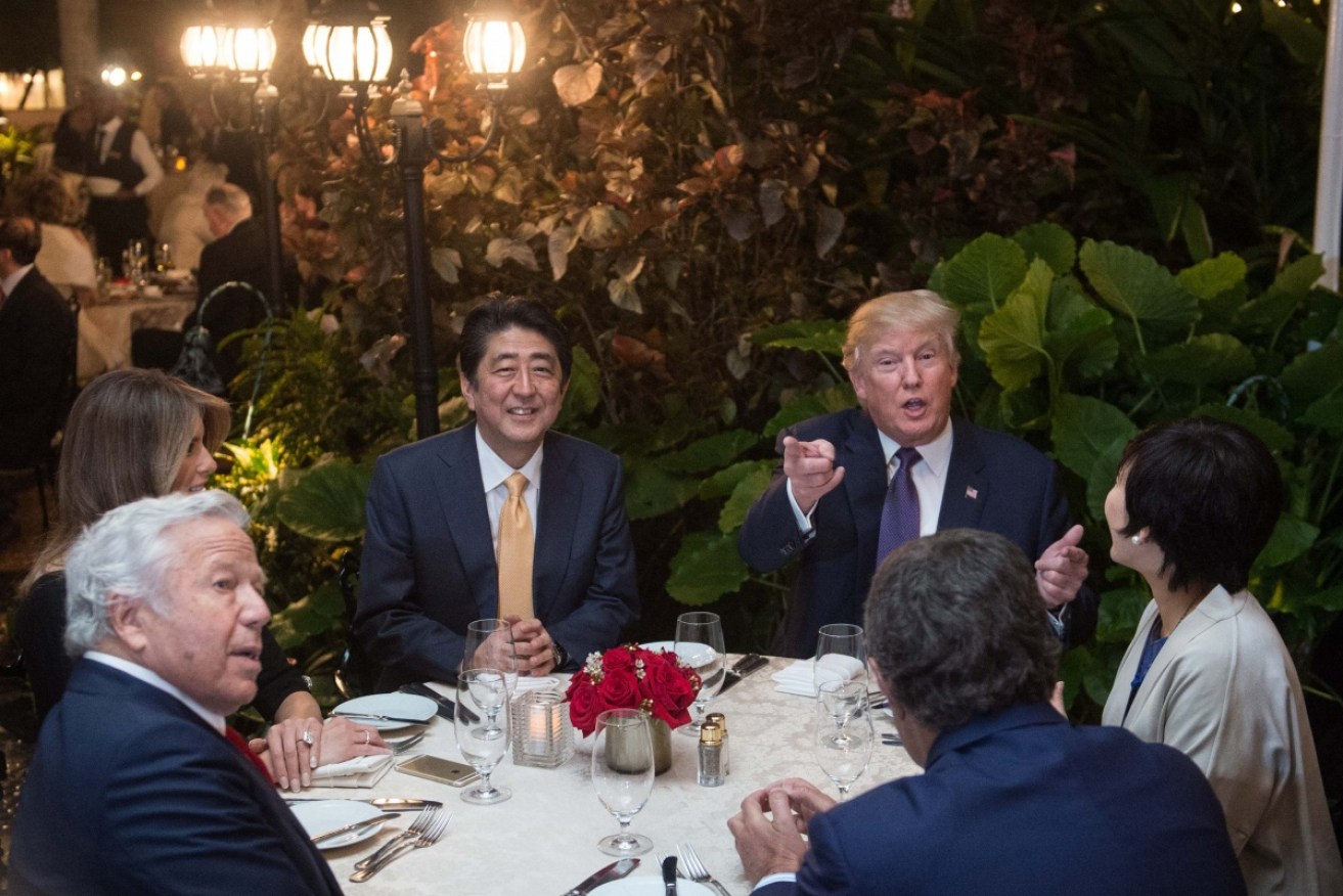Donald Trump dines with Japanese PM Shinzo Abe, but he won't be attending the Washington press corps' annual dinner.