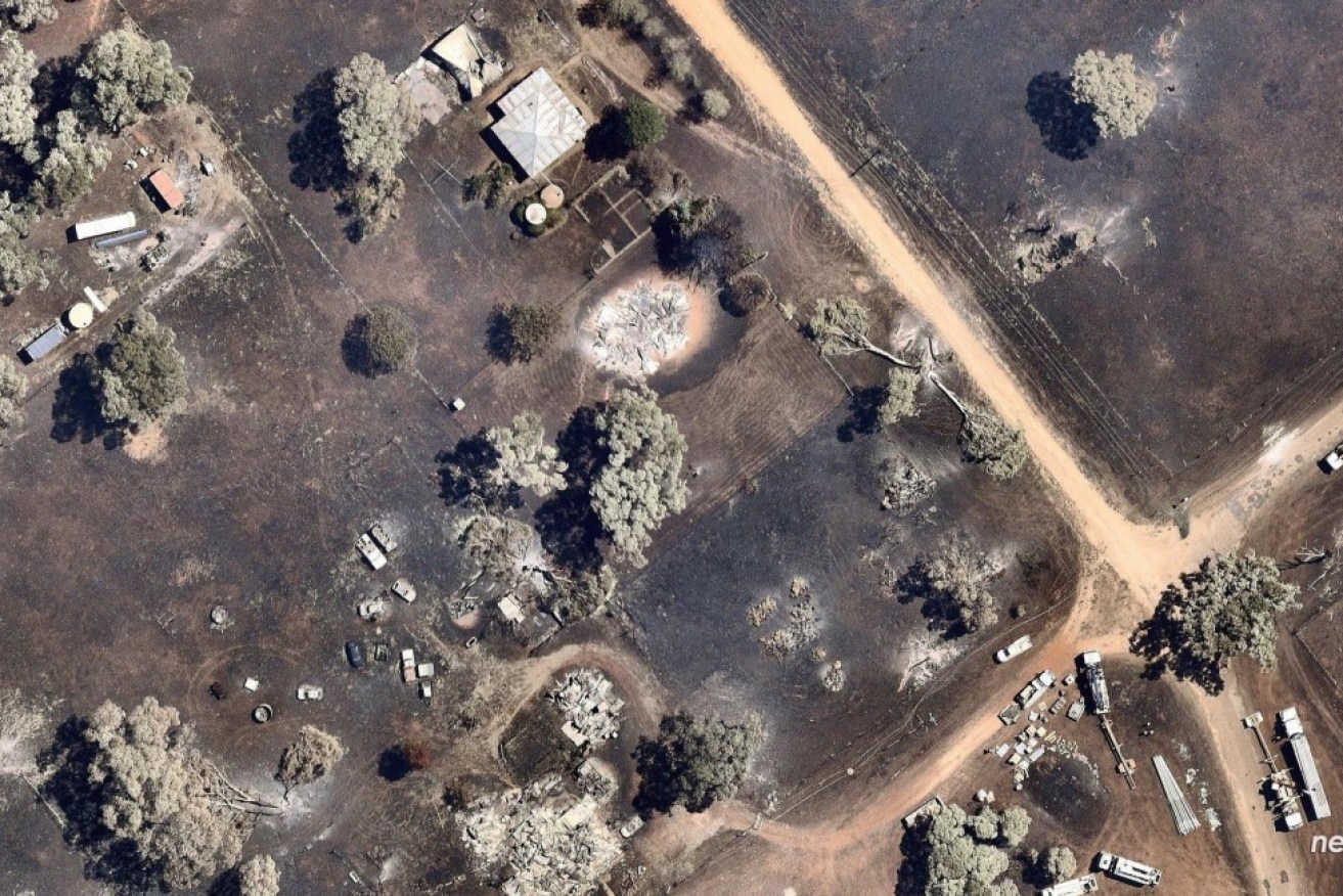 An aerial shot of the recent fires which swept through the rural community of Uarbry in NSW. Photo: AAP