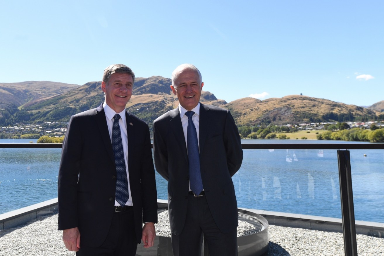 New Zealand PM Bill English with Malcolm Turnbull in Queenstown during a fleeting 24-hour trip. 