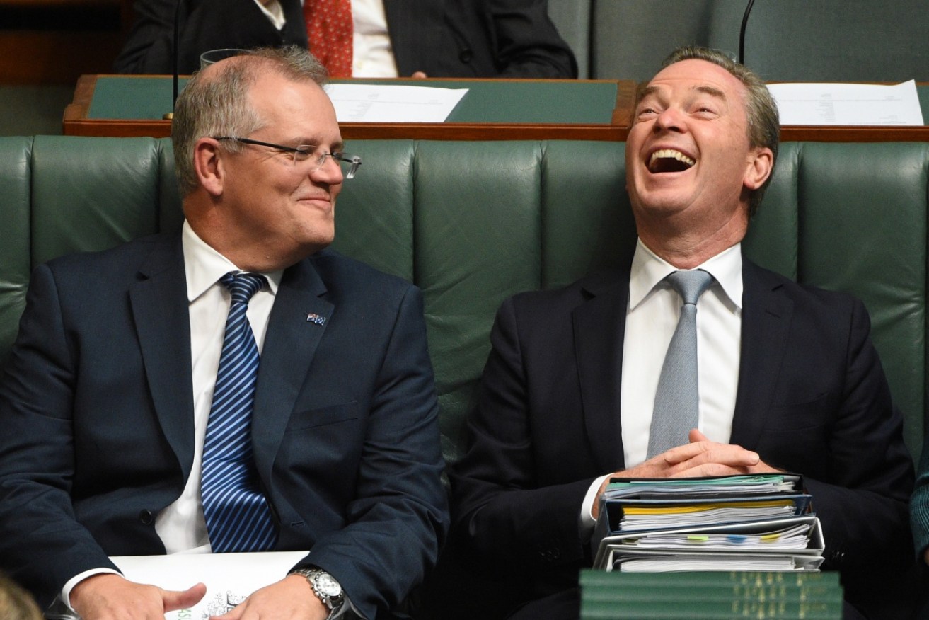 Christopher Pyne (R) had a good belly laugh.