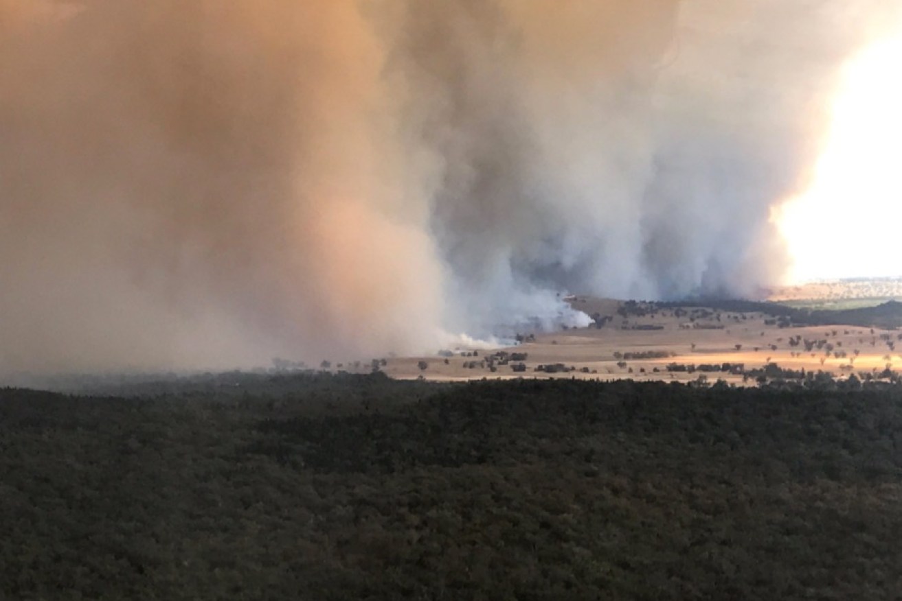 The Sir Ivan fire is blazing over NSW east of Dunedoo.