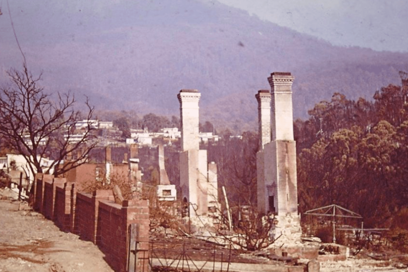 A row of chimneys is all that remained of these houses in South Hobart.
