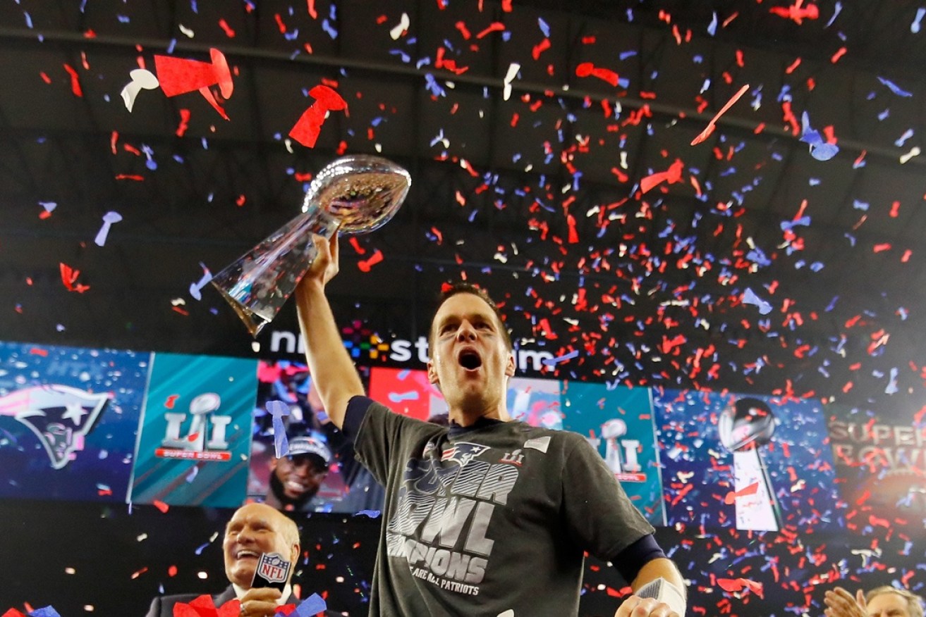 Tom Brady celebrates New England's Super Bowl win.