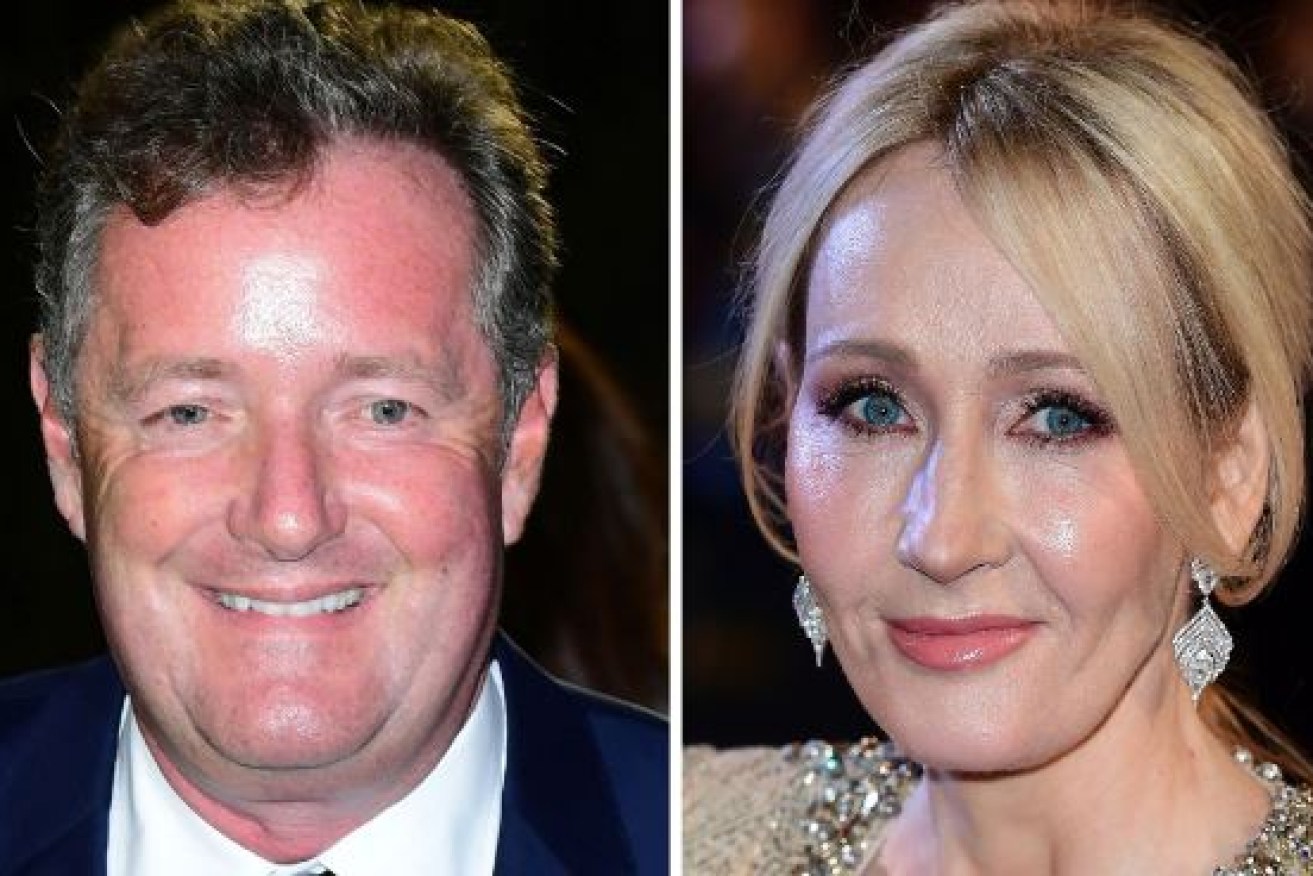 JK Rowling (R) was delighted to see Piers Morgan (L) being sworn at.