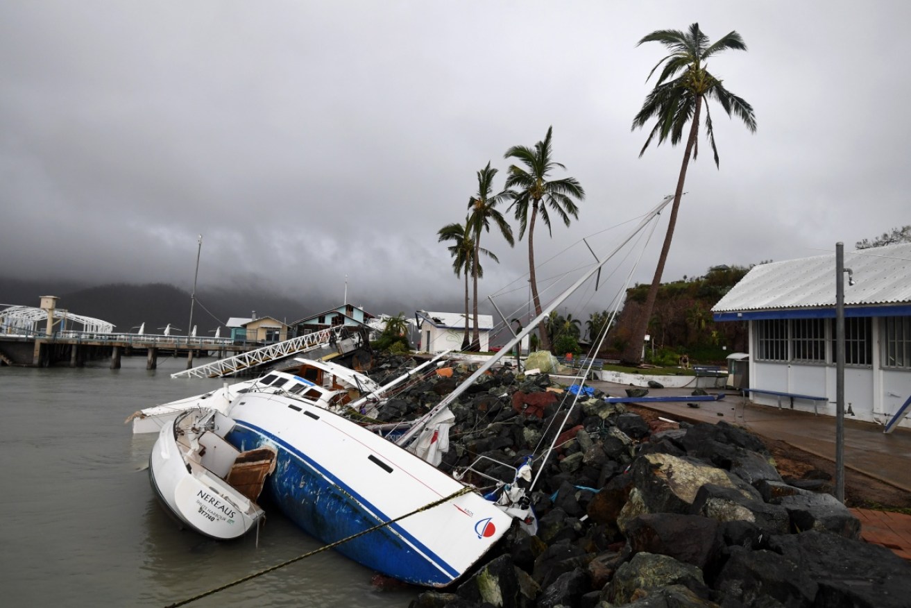 Damaged boats at Shute Harbour, Airlie Beach. 