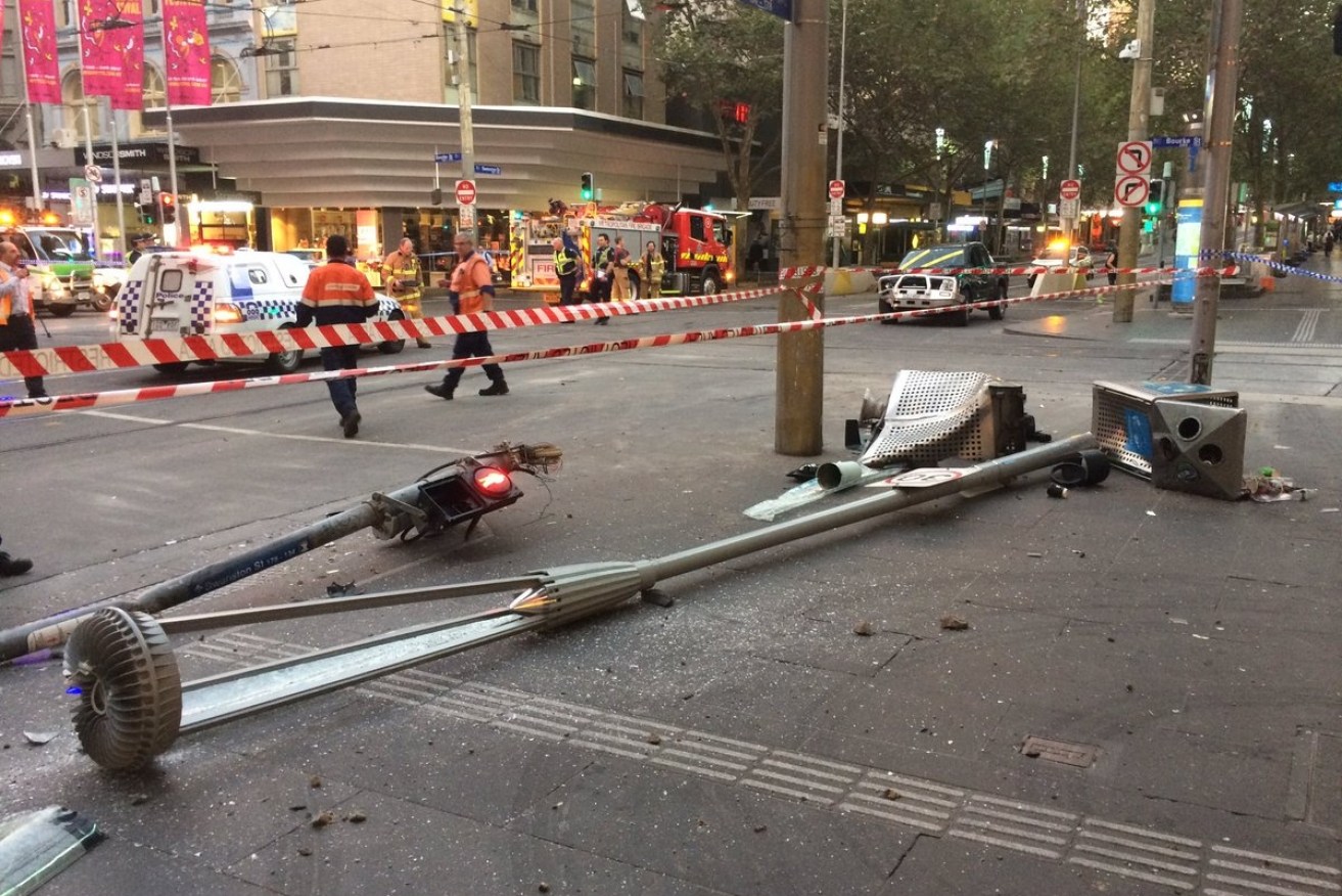 Driver leaves path of destruction in Melbourne CBD.
