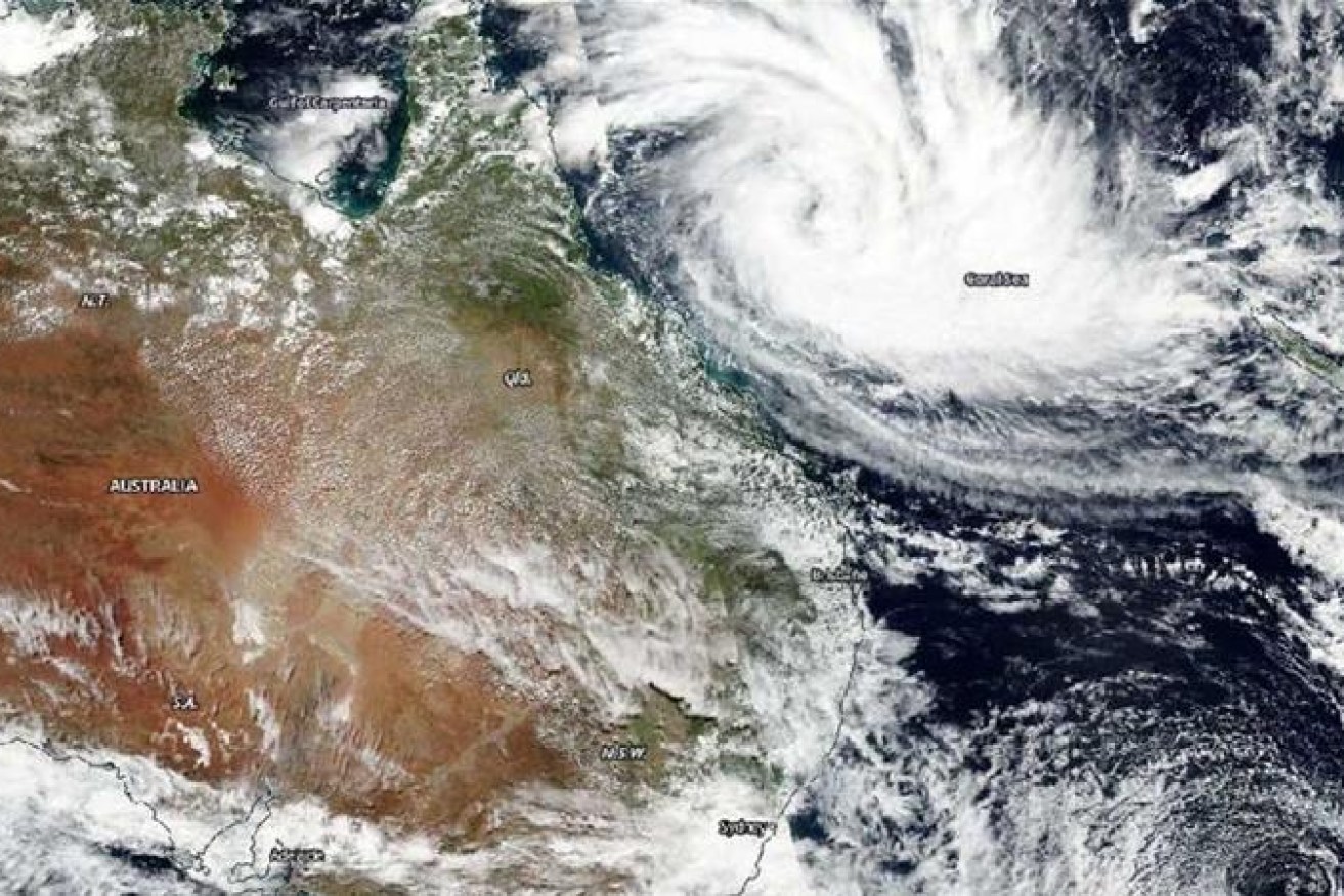 Satellite footage of Cyclone Debbie's approach on Sunday.