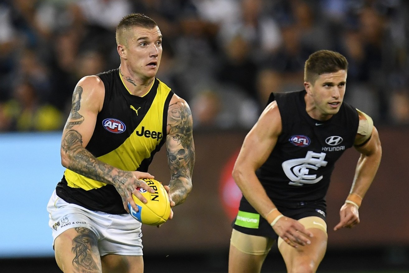 Dustin Martin booted four goals as he dominated against Carlton.