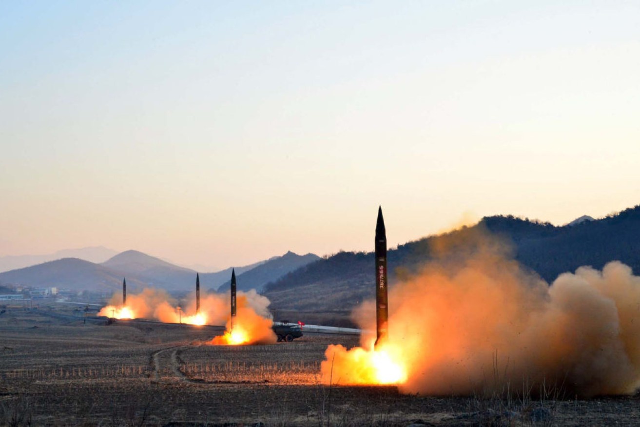 Four ballistic missiles are fired by the Korean People's Army (KPA) during a military drill in early March.