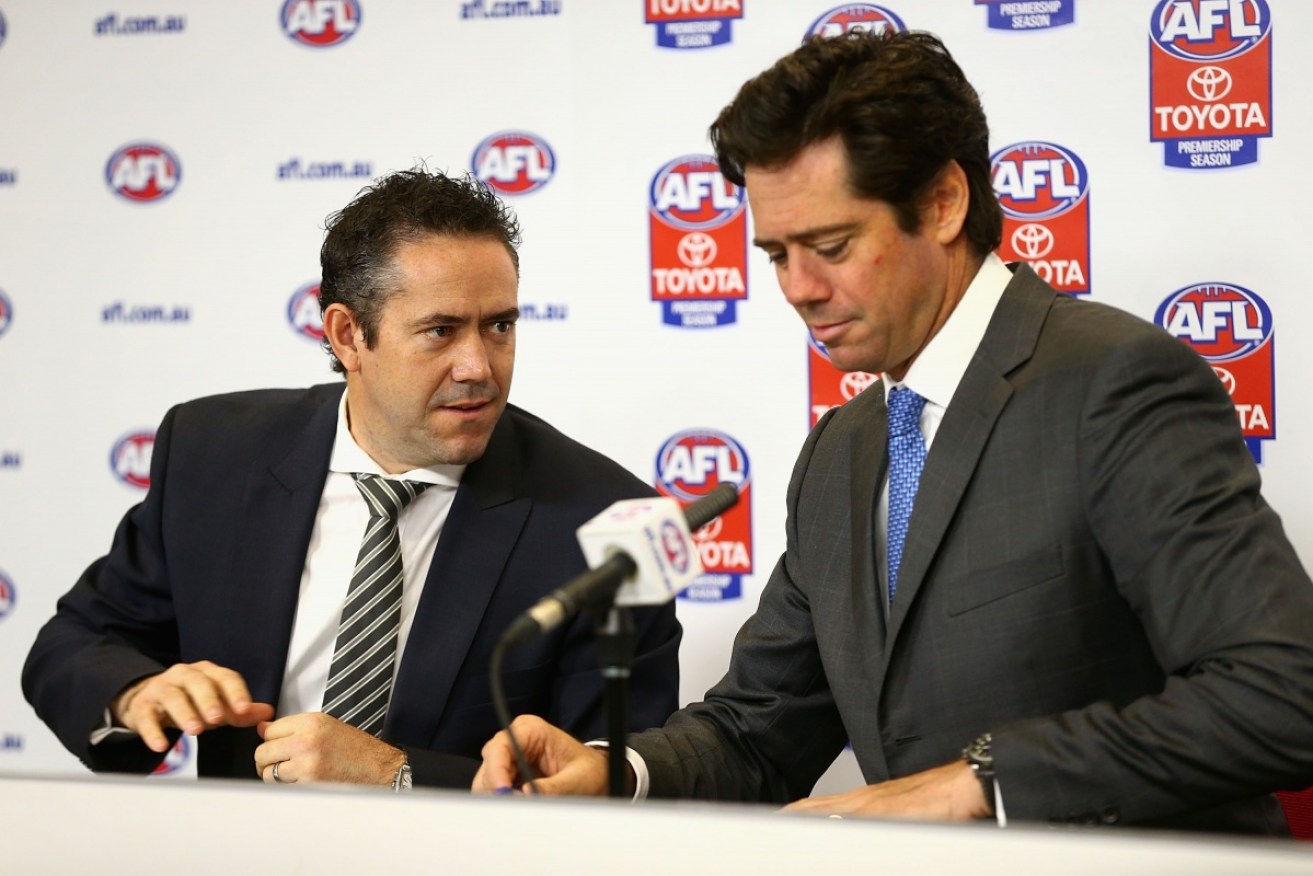 New AFL footy boss Simon Lethlean (L) and chief executive Gillon McLachlan.