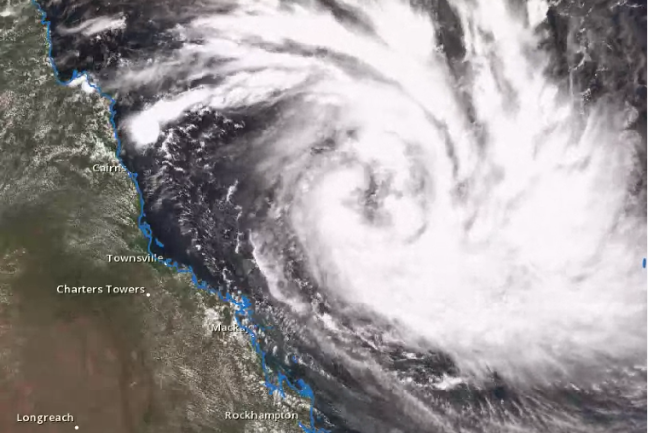 The BOM satellite showing Cyclone Debbie.