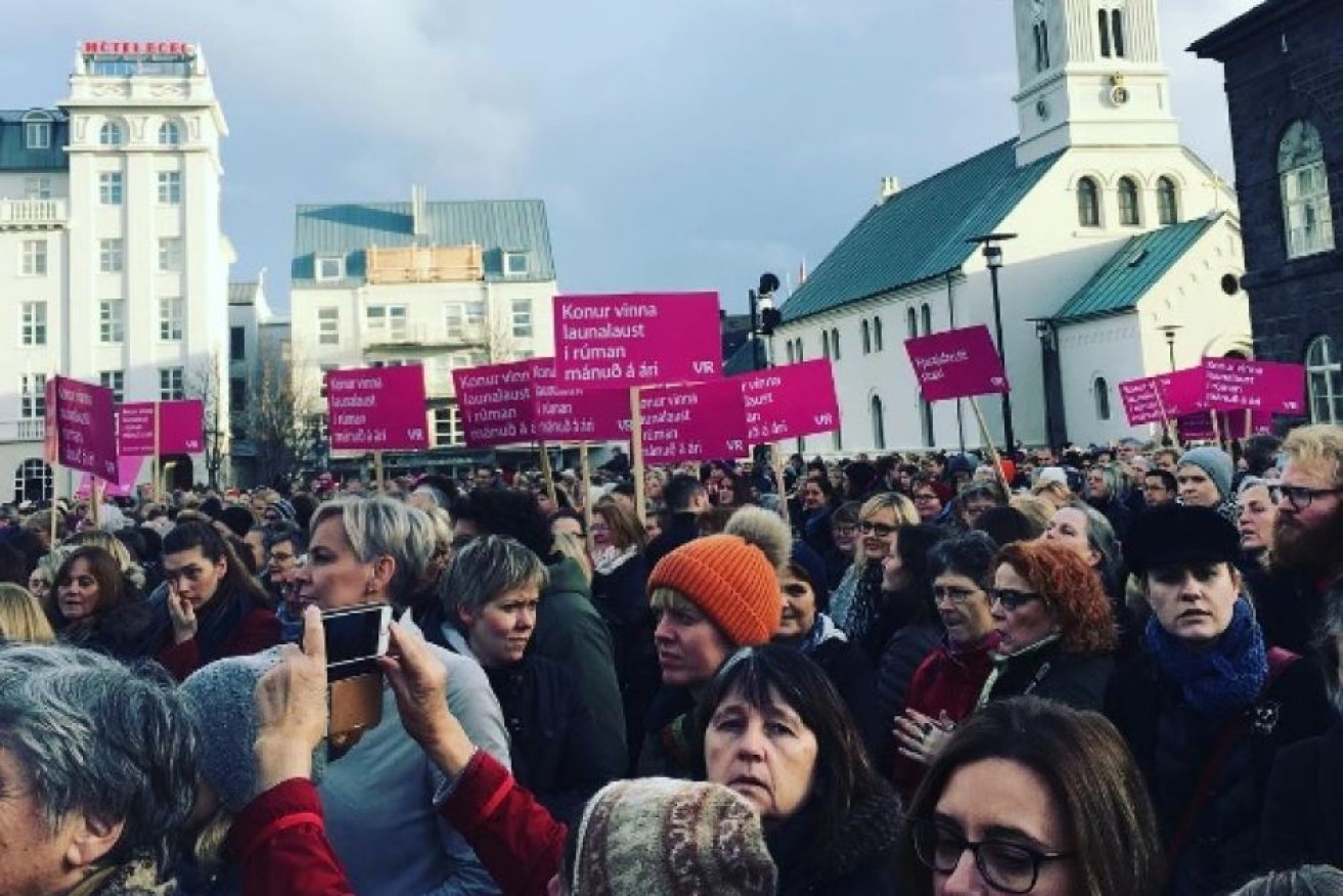 In October, thousands of Icelandic women left work at 2:38pm to protest the pay gap.