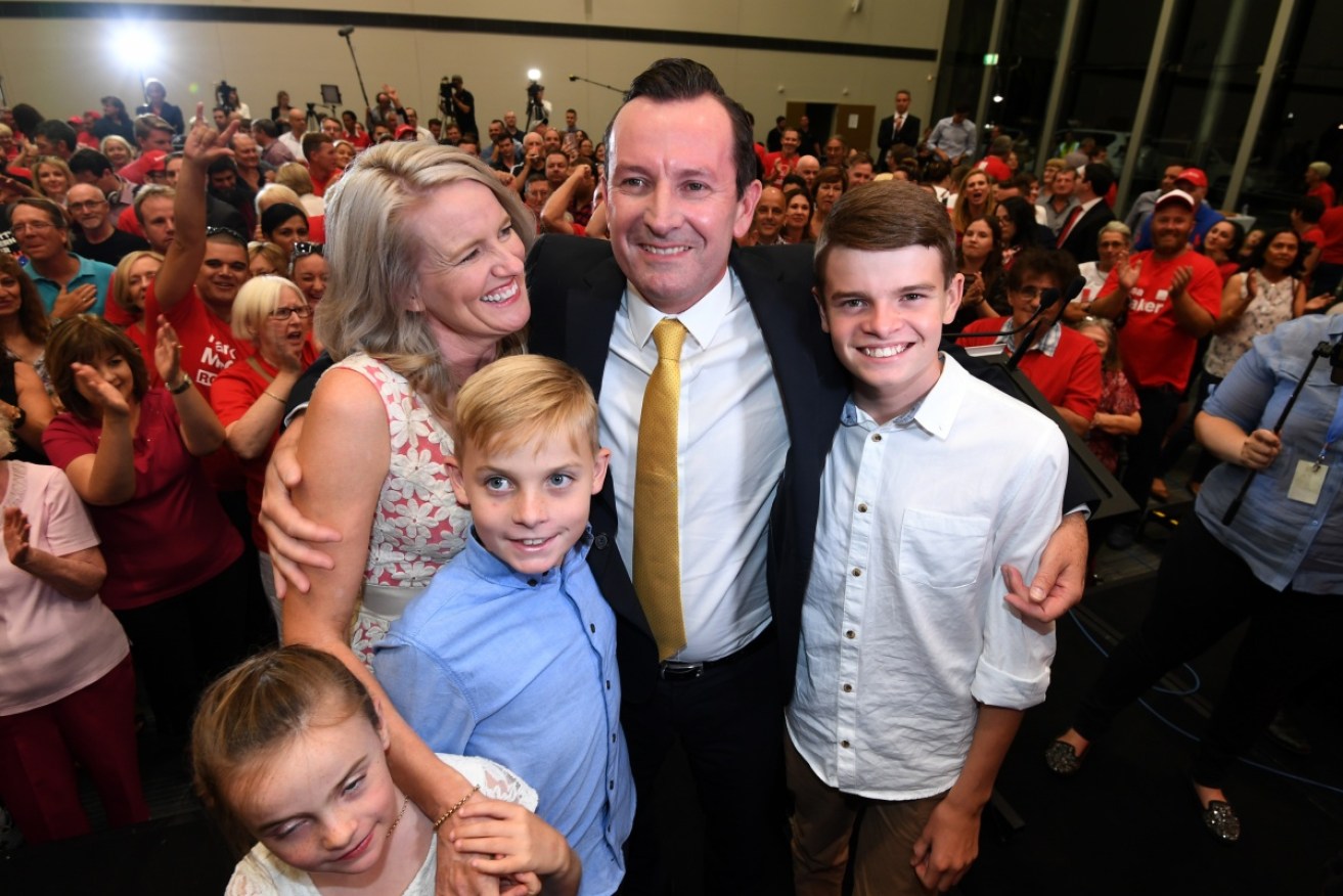Mark McGowan, with his wife Sarah and his wife Sarah and children.