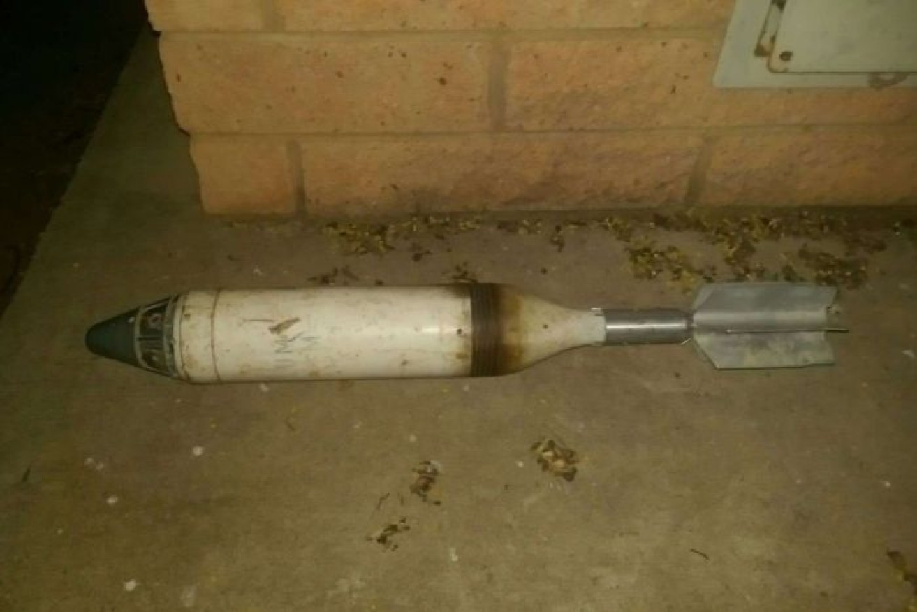 Territory police say a fossicker found this spent mortar in bushland north of Alice Springs.