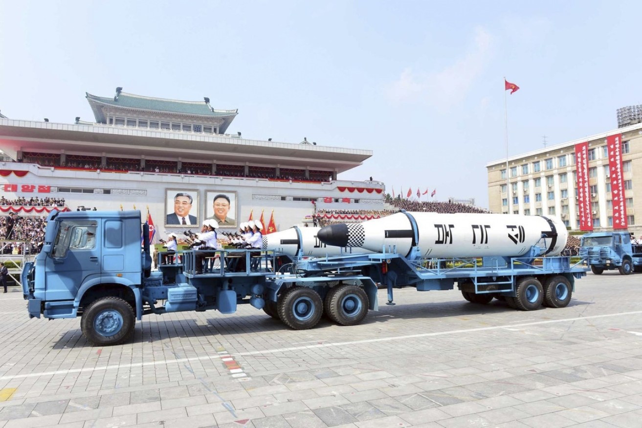 Ballistic missiles were paraded to celebrate the 105th anniversary of the birth of North Korea's founder Kim Il Sung.
