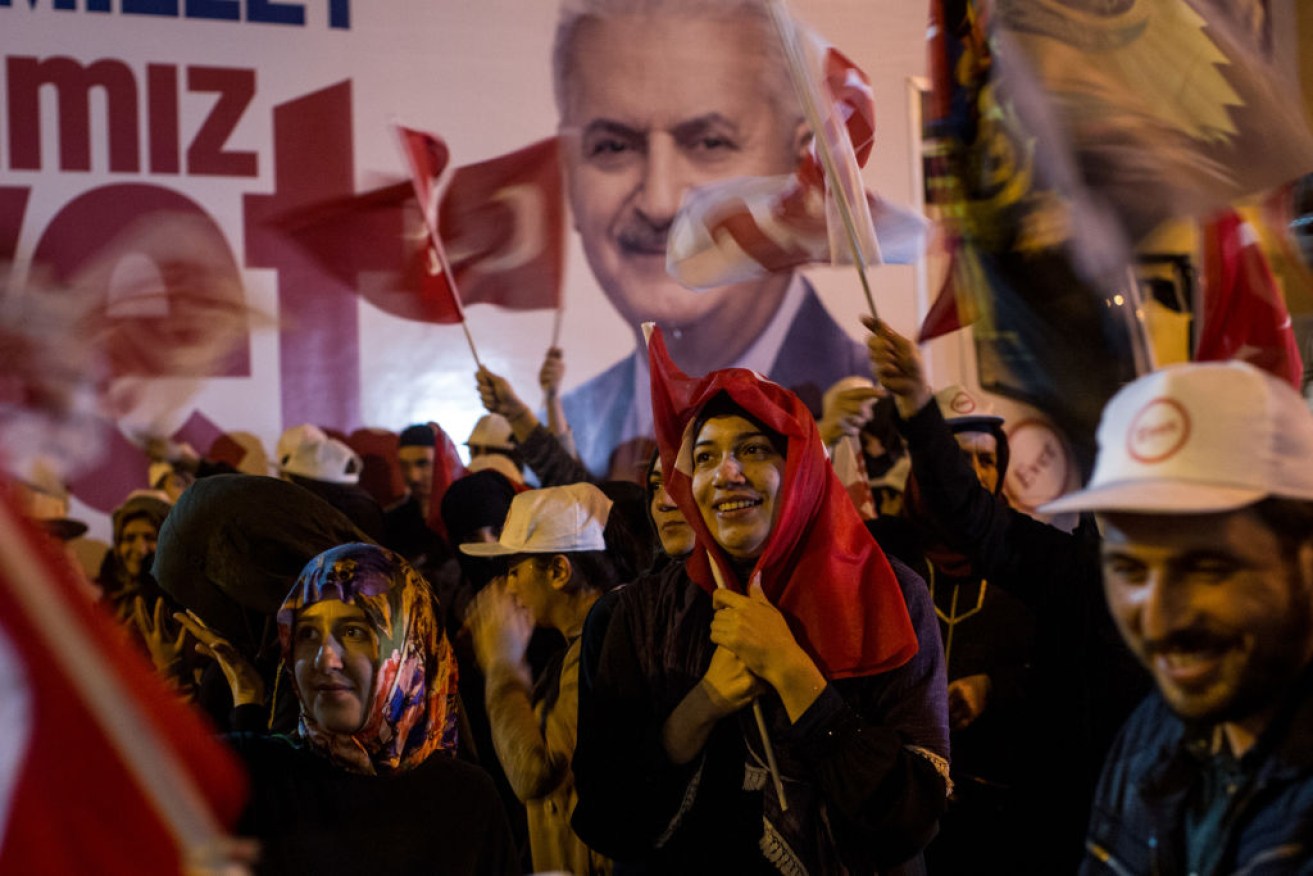 Erdogan supporters celebrate the Yes vote in the Turkish referendum.