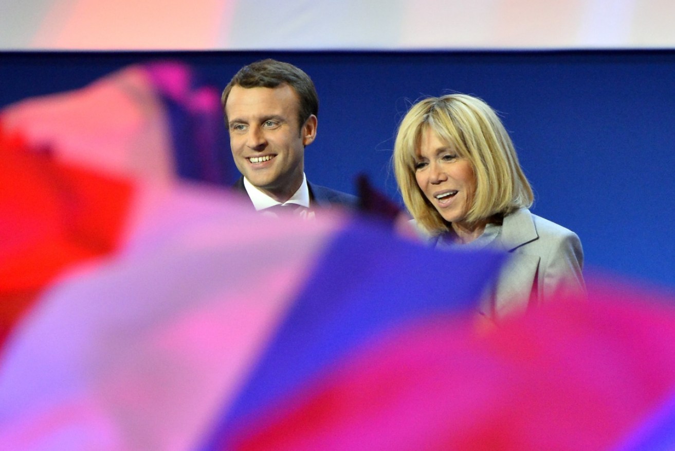 Leading candidate for the French presidency Emmanuel Macron with his wife, Brigitte Trogneux.