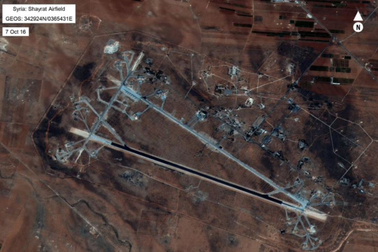 This satellite surveillance photo of Syria's Shayrat air base taken late last year.