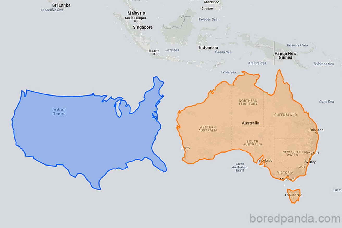 America (left) and Australia adjusted for distortions often seen on maps. 