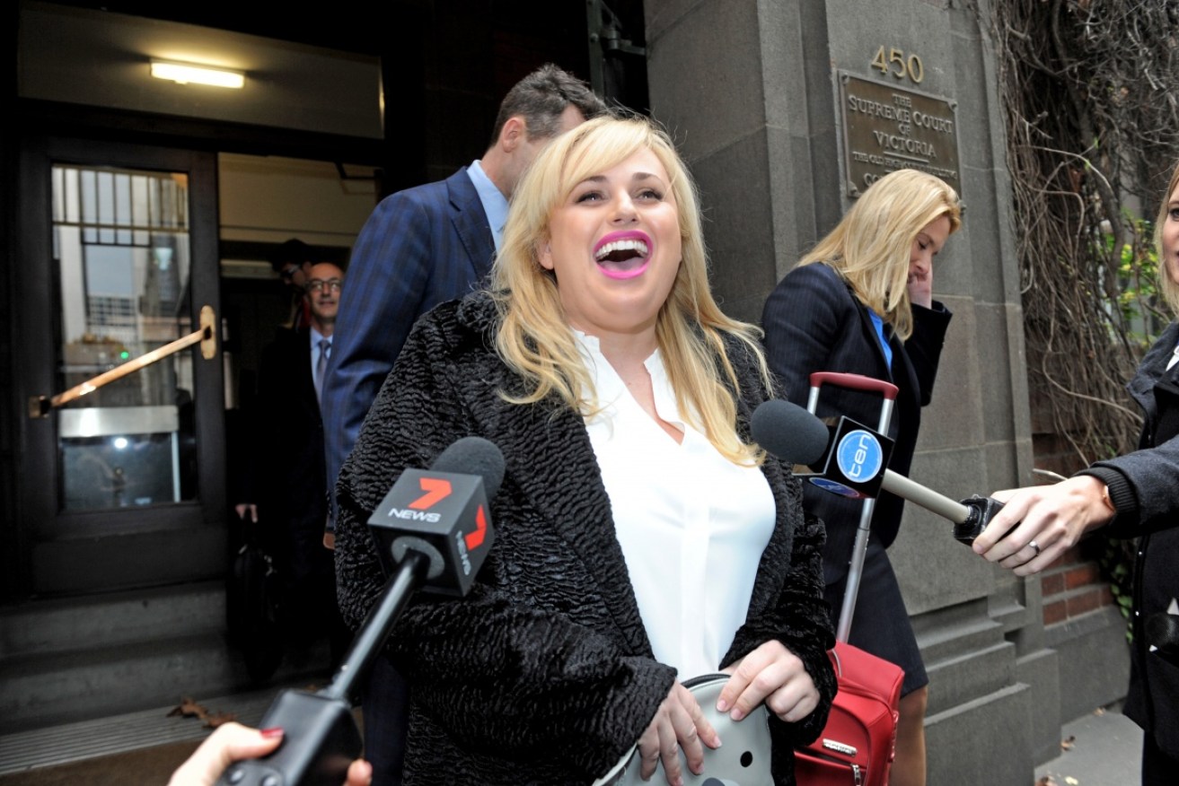 Rebel Wilson outside the Victorian Supreme Court on Friday. Photo: AAP