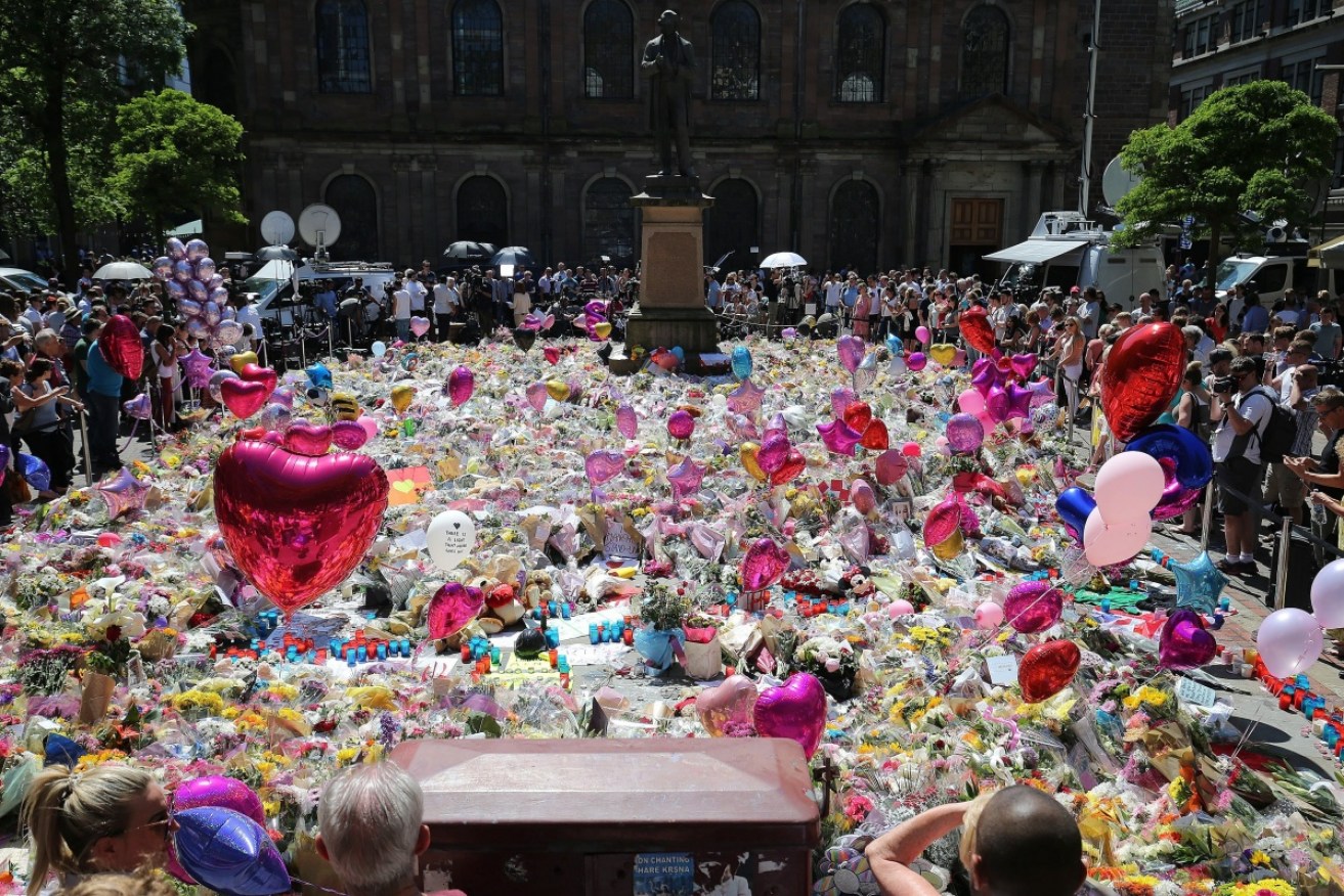 Floral tributes to the victims of the bombing outside Manchester Arena. 