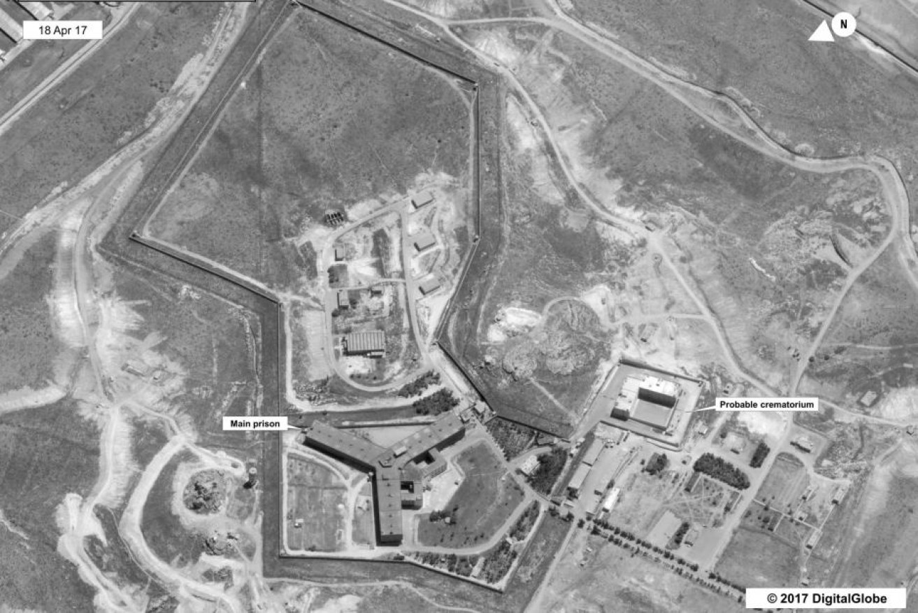The satellite image the US says shows a Syrian prison complex modified to support a crematorium.