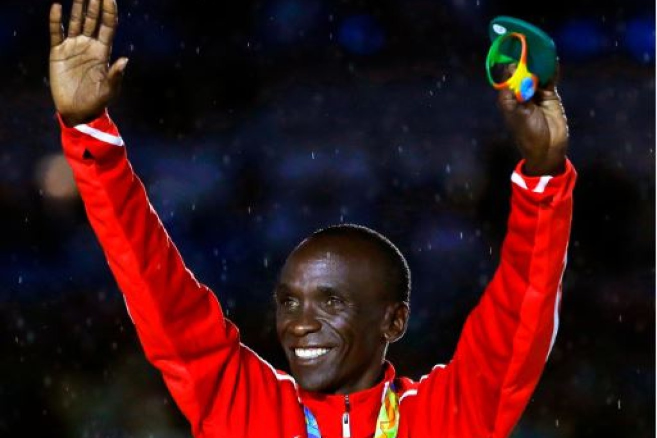 Eliud Kipchoge is all smiles despite failing to break the two-hour barrier.