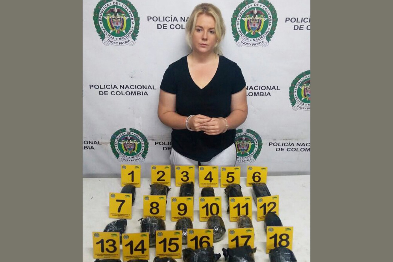 The life-changing moment: Cassie Sainsbury with the drugs found in her luggage. 